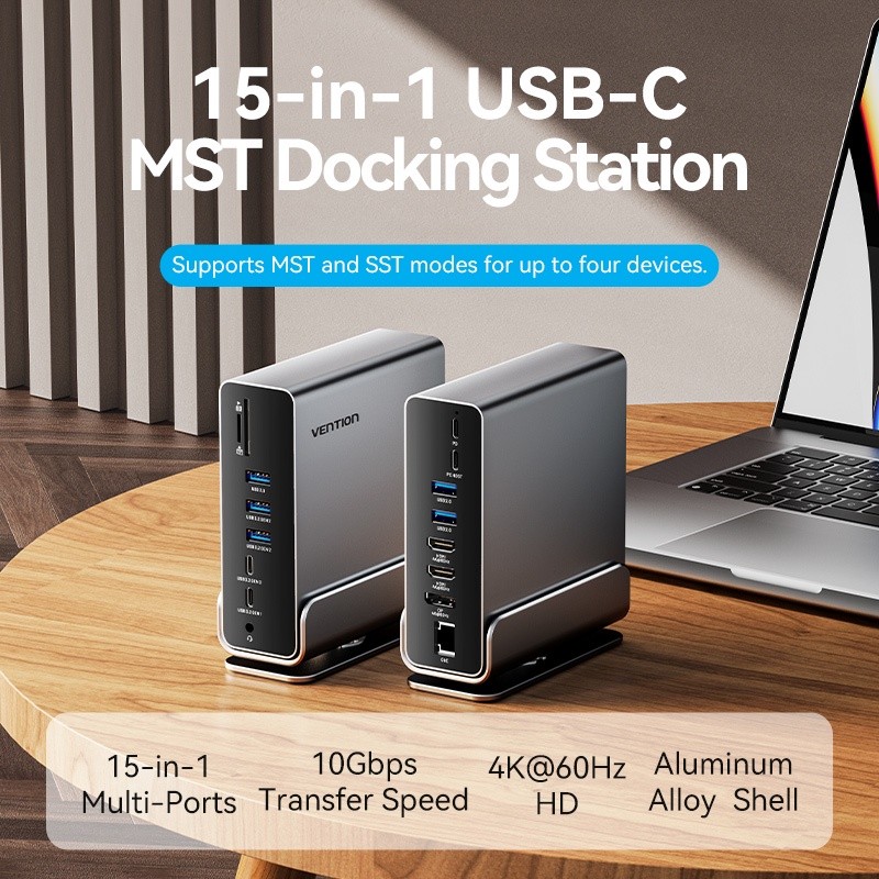 Vention Estação De Acoplamento 15 Em 1 USB-C MST TPU 3.2 10 Gbps 4K HDMI DP 60 H