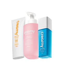 Kit Creamy Skincare Emulsão de Limpeza Glicólico FPS60 Protetor Solar (3 produtos)
