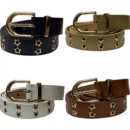 Cinto Couro Pu Com Detalhe Estrela Dourada Estiloso Feminino Para Festa