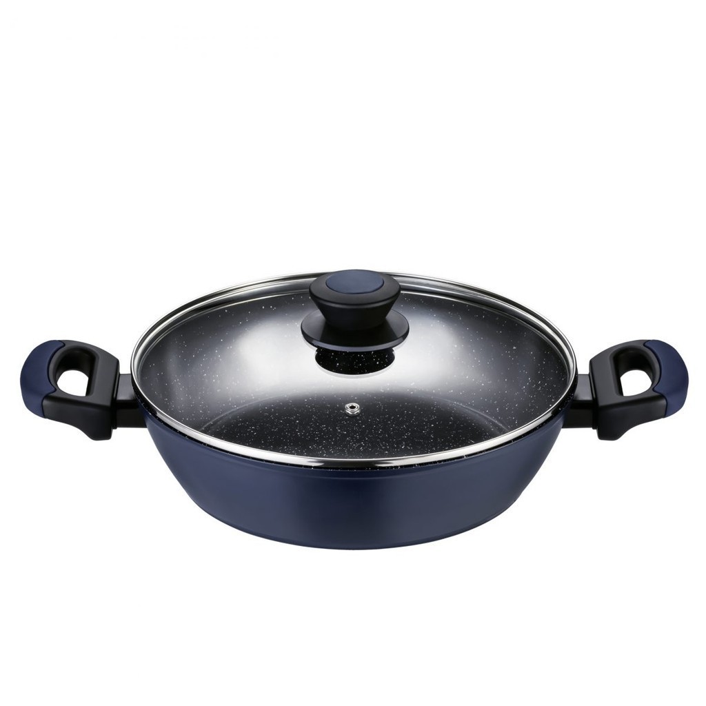 Panela Caçarola Rasa 28cm Antiaderente Revestimento Cerâmico Fundo Indução Azul Oxford - Home & Living