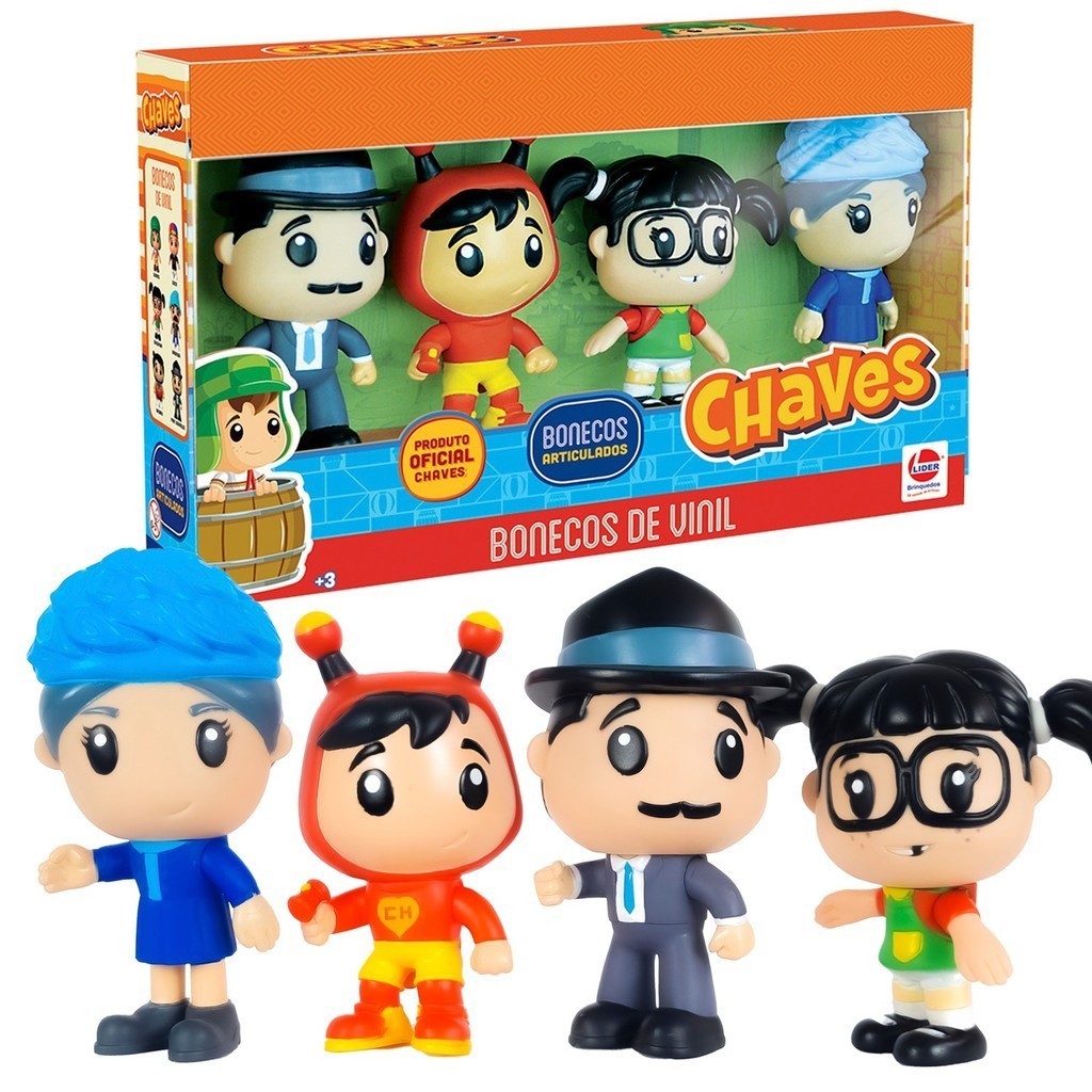 Kit 4 Bonecos Turma Do Chaves Personagens Em Vinil Chapolin Chiquinha Professor Girafales Bruxa Do 71 - Líder Brinquedos