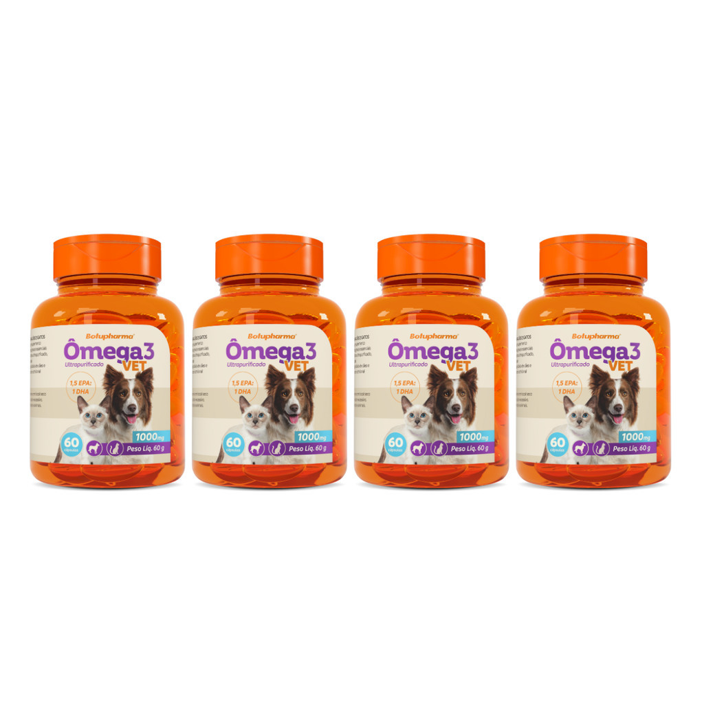 Kit 4 Ômega 3 Vet Suplemento Botupharma 1000mg 60 Cápsulas