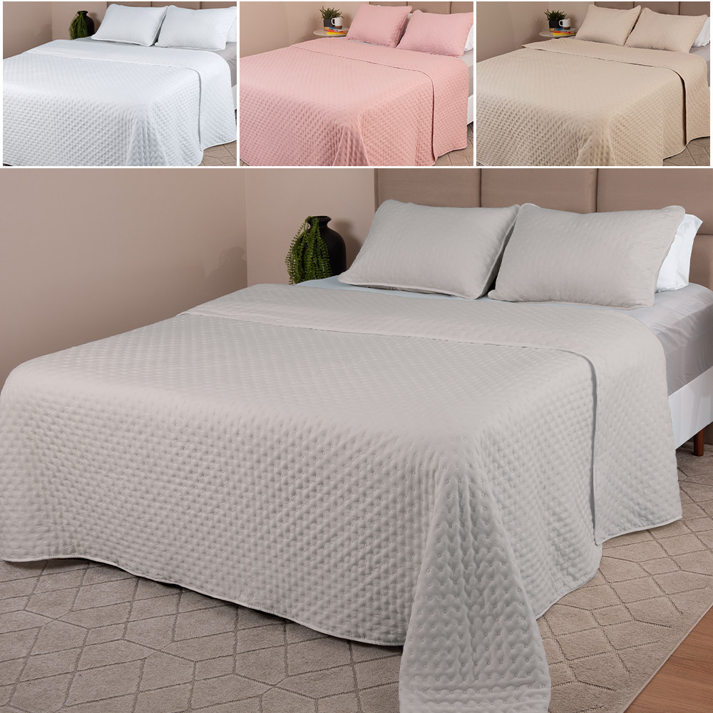 Colcha Cobre Leito Queen kit 3 peças Dupla Face Micro Percal Macio Ultrassônico BF Colchões em Oferta na Shopee