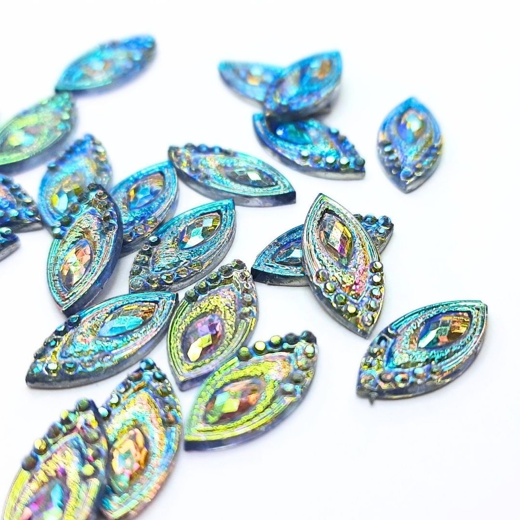 Chaton Navete Pavão 7x15mm - Azul Ab - Base Reta em Oferta na Shopee