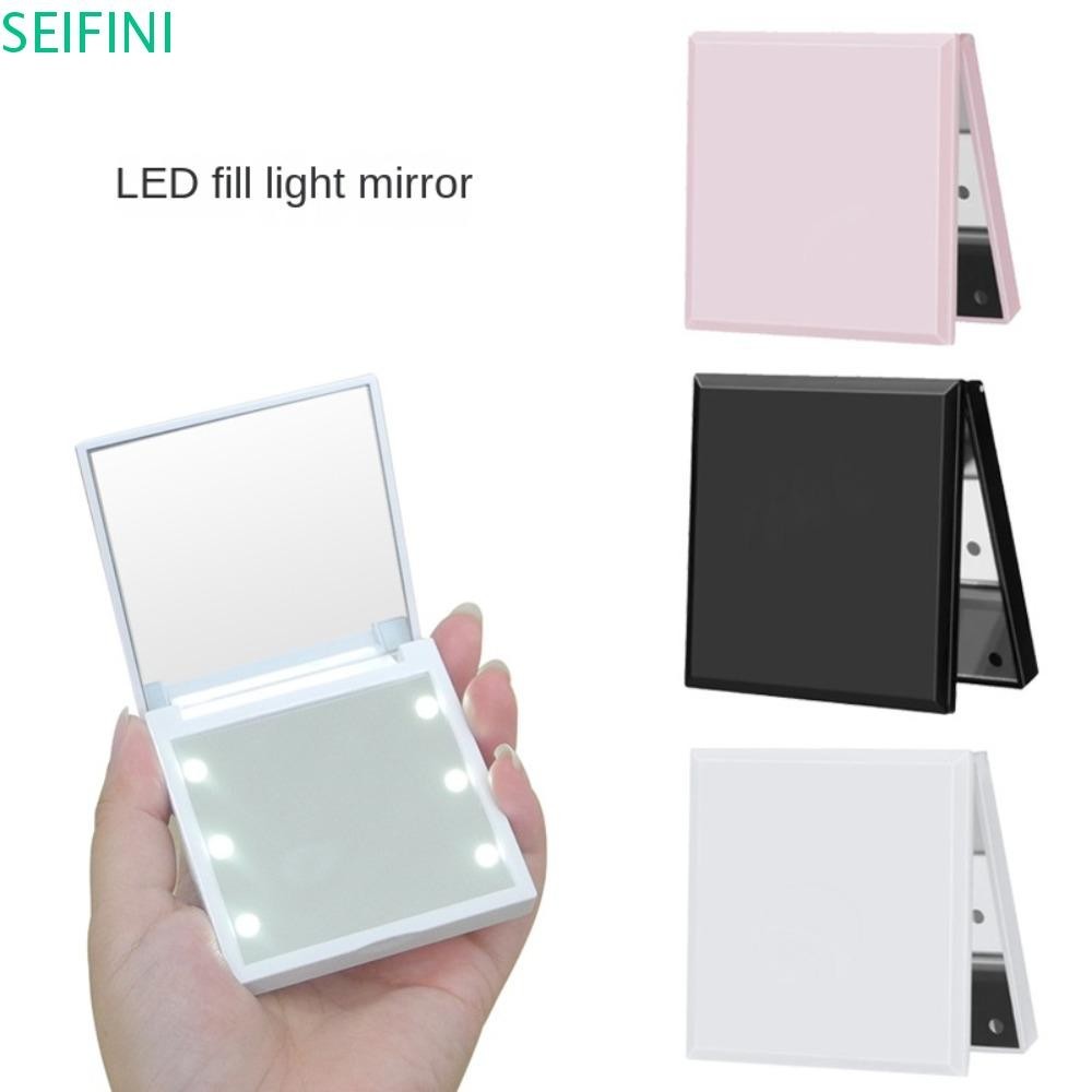 Seifinini Espelho De Maquiagem Led , Cosmético Portátil Dobrável Lady , Ferramenta Cosmética Dupla Face 6 Lâmpadas De Beleza Mini Pocket Mirrors Women