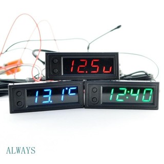 ALW Relógio Elétrico Temperatura LED Para Carro Medidor Voltímetro Digital Luz 12V 3