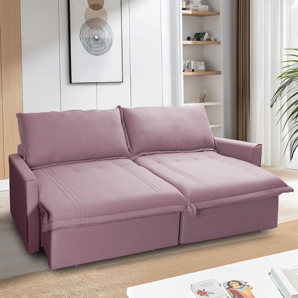Sofá Cama Baú Ravello Sem Caixa 2,26m Linho Rose 3 Lugares em Oferta na Shopee