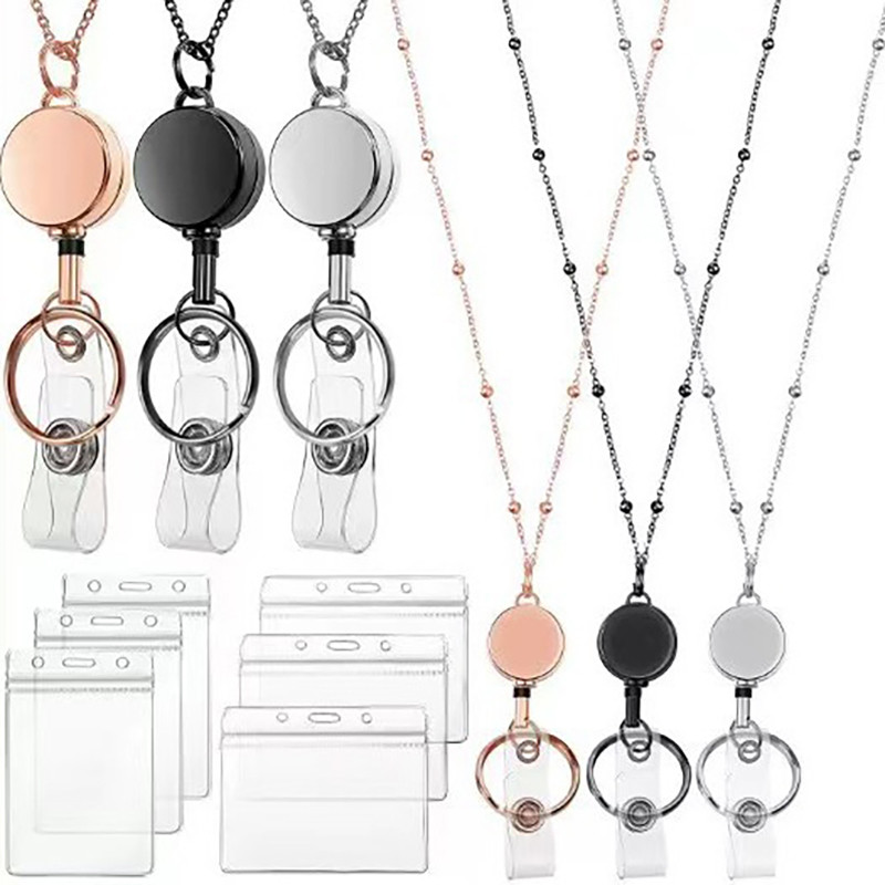 [largeloohg] Porta-Cartões De Identificação Com Crachá Retrátil Cordão De Colares De Corrente Plástica Clip De Chaveiro Para Mulheres Homens Atacado De Funcionários