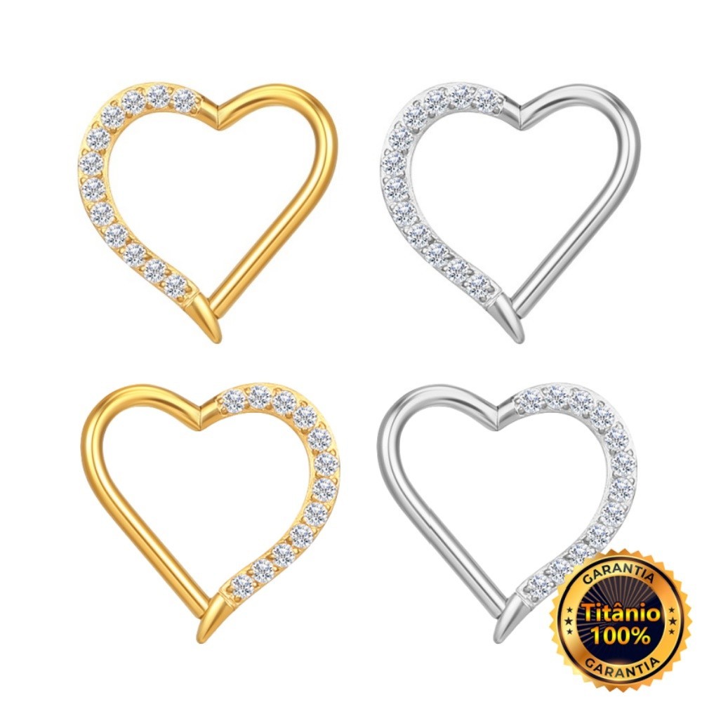 Piercing Daith Argola Titânio Pvd Segmento Articulado Coração piercing Orelha Conch Ponto de Luz Coracao Trágus Hélix