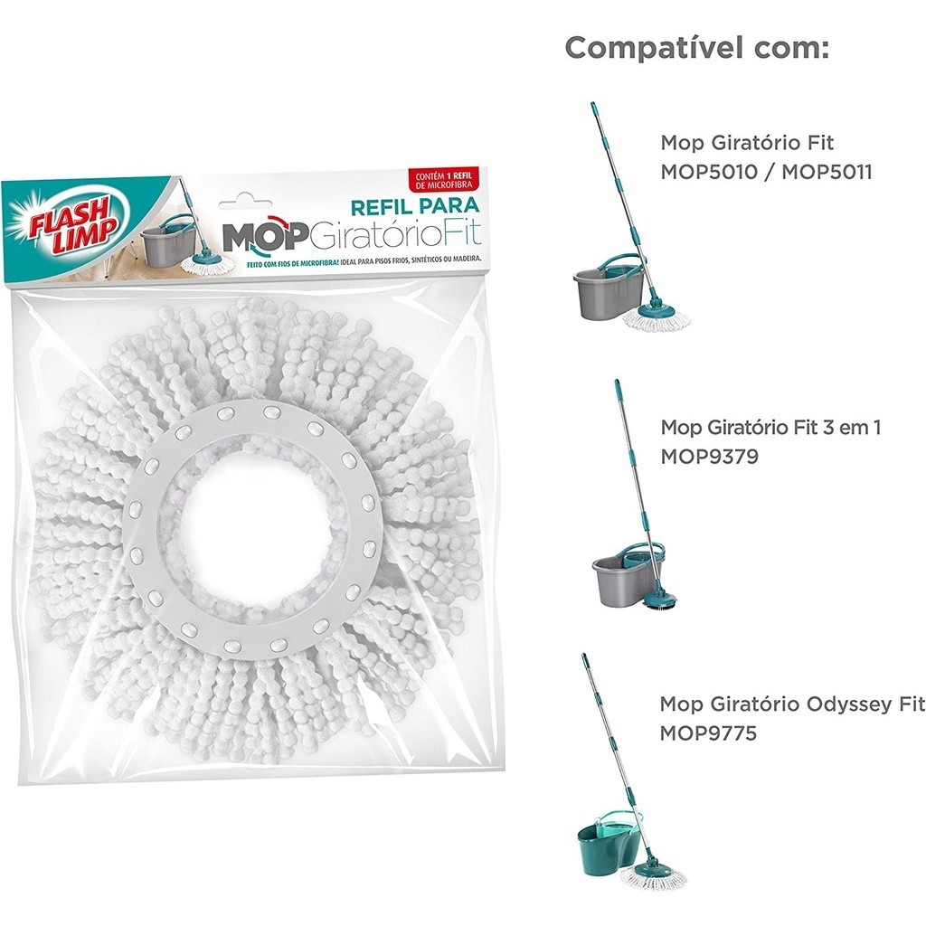 Refil para Mop Fit Giratório MOP5011 Flash Limp compatível com os modelos MOP5010, MOP9379, MOP9775 e MOP7504