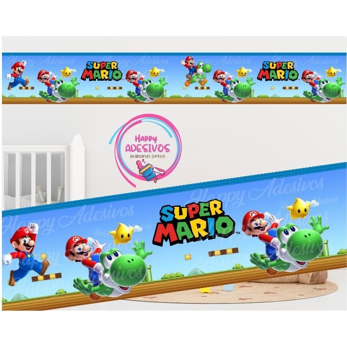 Faixa Adesiva Decorativa Parede Quarto Menino Infantil Baby Super Mario Bros Gamer Jogo Adesivo DCM