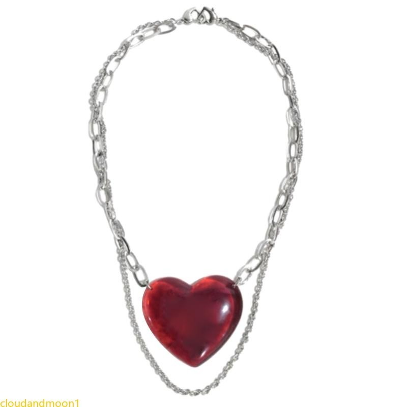 cloudandmoon Colar Pingente Vidro Da Heart Pendant Necklace Gargantilha Declaração Corrente Metálica