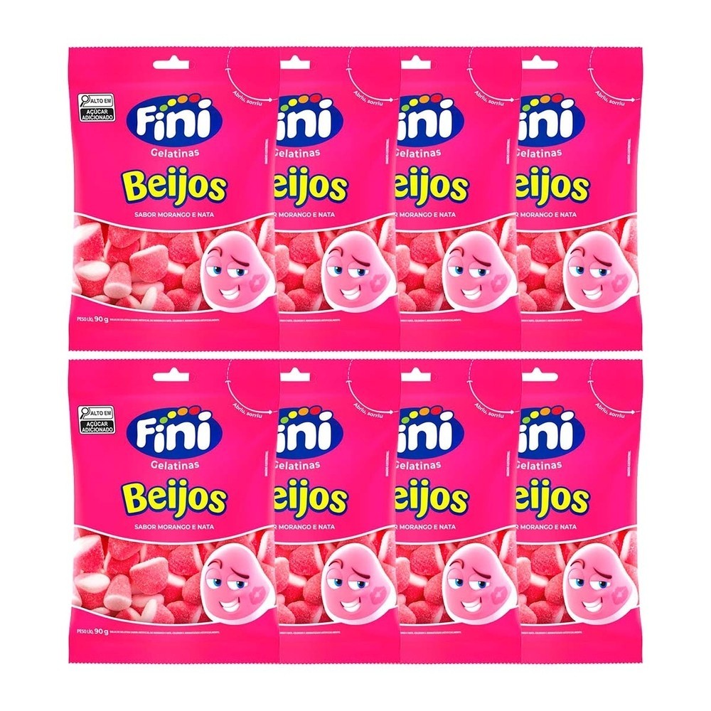 Kit 8 und Bala de Gelatina Fini Beijos de Morango 90g em Oferta na Shopee