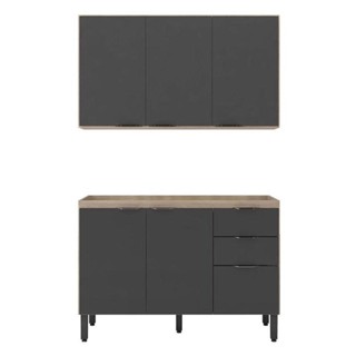 Cozinha Modulada Firenze Fi0009 Avena Grafito - Demóbile em Oferta na Shopee