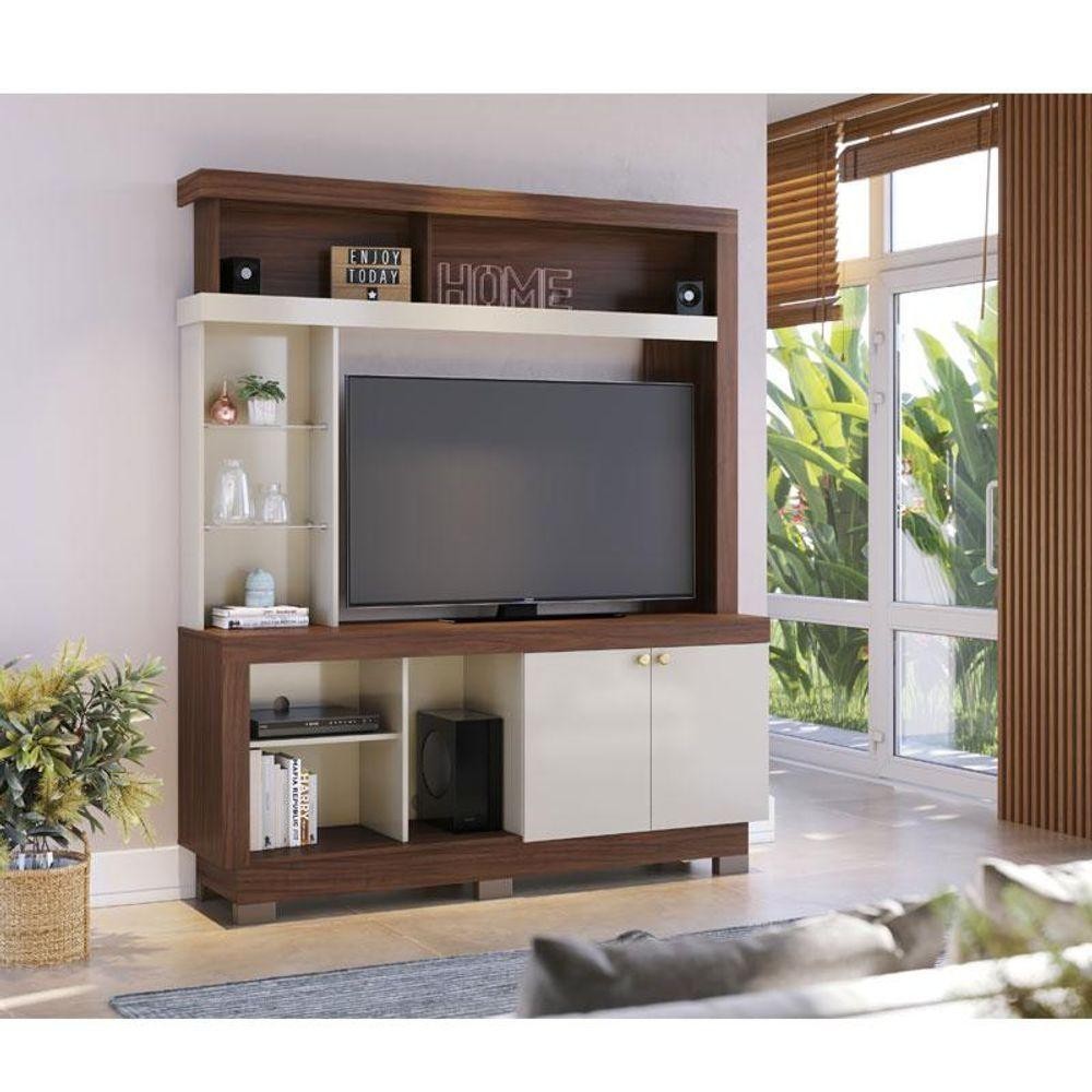 Estante Home Theater Valença Nogueira Real Off White - Colibri em Oferta na Shopee