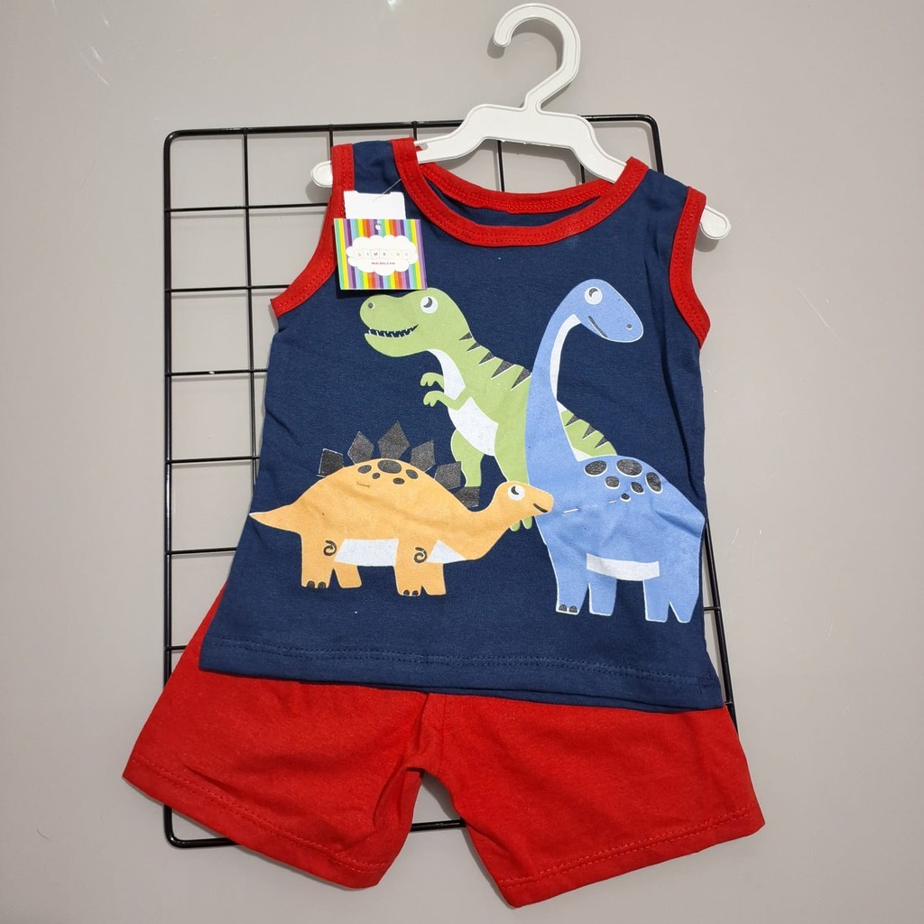 Conjunto Bebê Masculino Dinossauro Regata e Short em malha Fresco Confortável 3-6 meses
