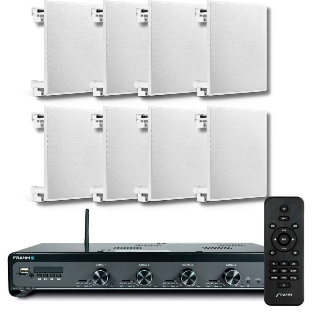Kit Som Ambiente Frahm 4500 8 Cx Som Arandela Embutir Quad.