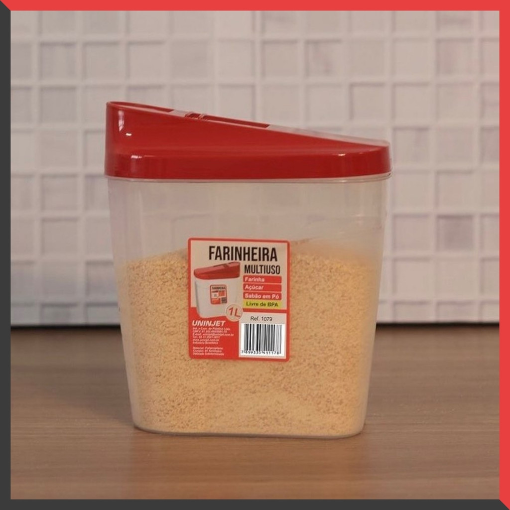 Kit 10 ou 6 Farinheiros 1 Litro Tampa Preta ou Vermelha Açucareiro Porta Sabão - Uninjet · foto 2