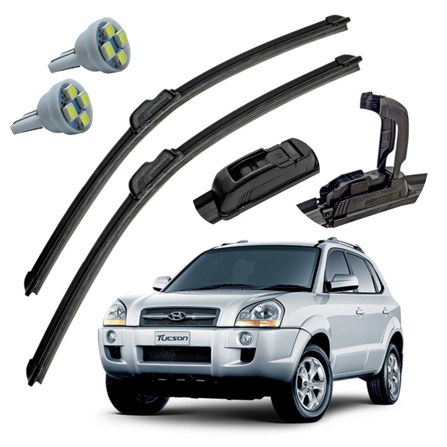 Kit Par Palheta Limpador Parabrisa Hyundai Tucson 2004 A 2017 + Pingo T10 Silicone Dianteiro