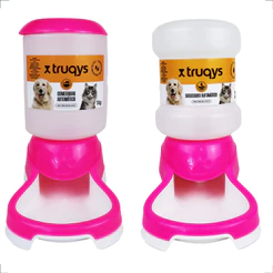 Kit Comedouro + Bebedouro Automático Truqys Pets Rosa Galão - 2 Litros
