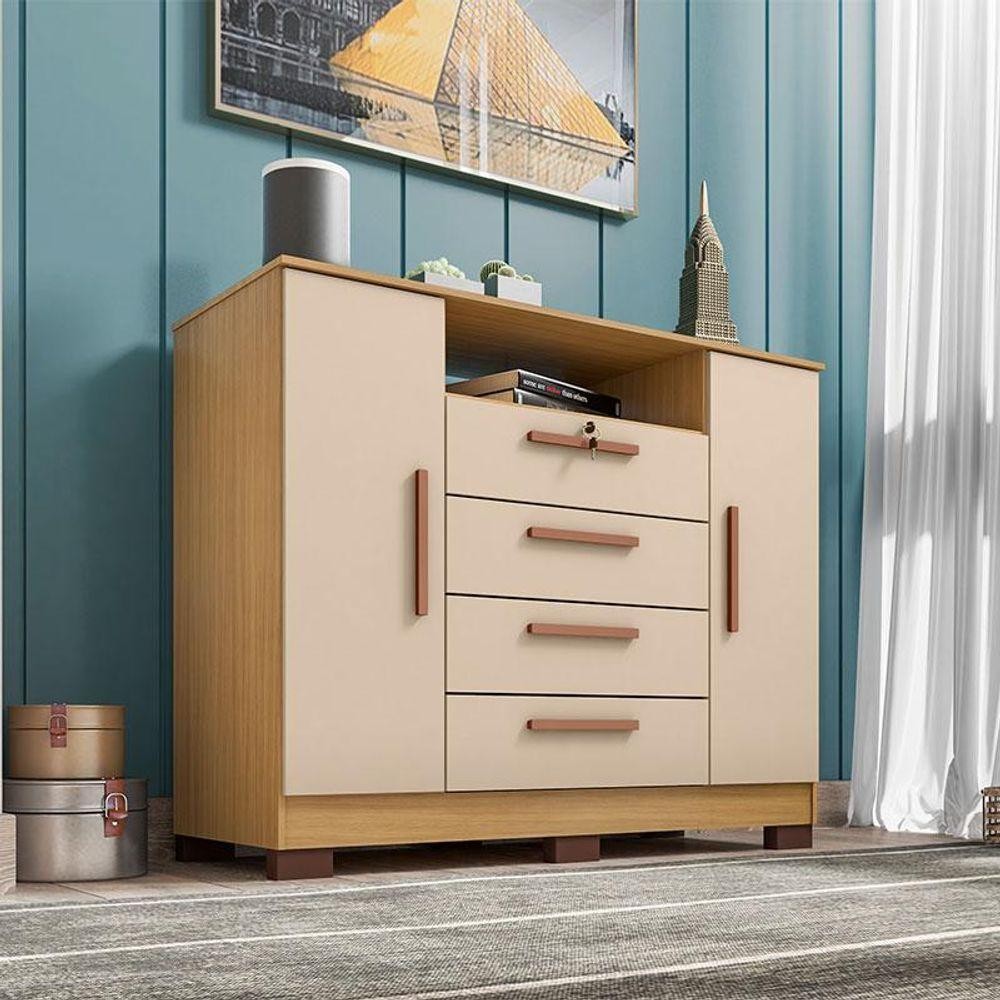 Cômoda Madri 4 Gavetas 2 Portas Carvalho Americano Off White - Incorplac