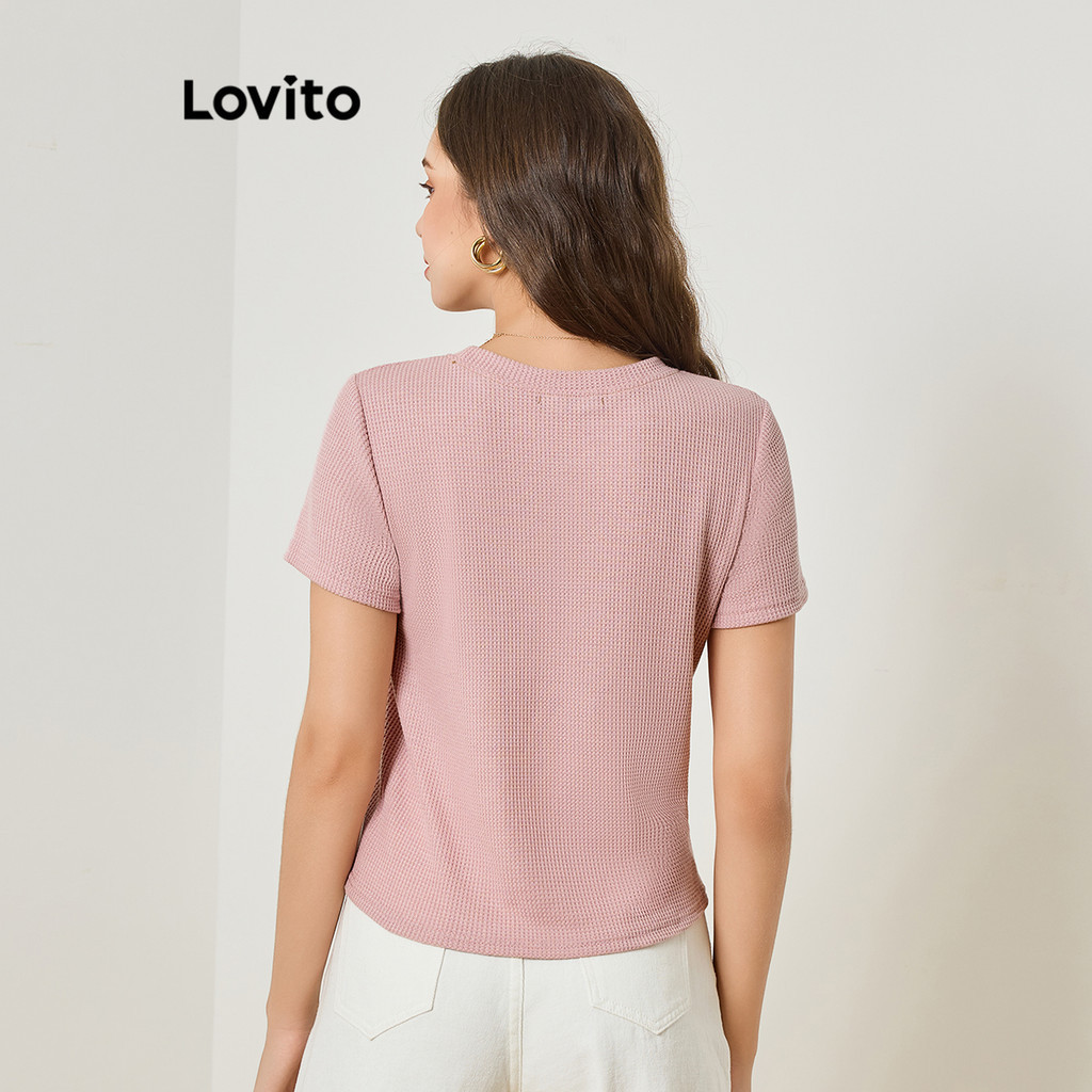 (Trendy) Lovito Camiseta Casual Lisa Jacquard Para Mulheres L83ED010 (Multicolorido) - Women Clothes