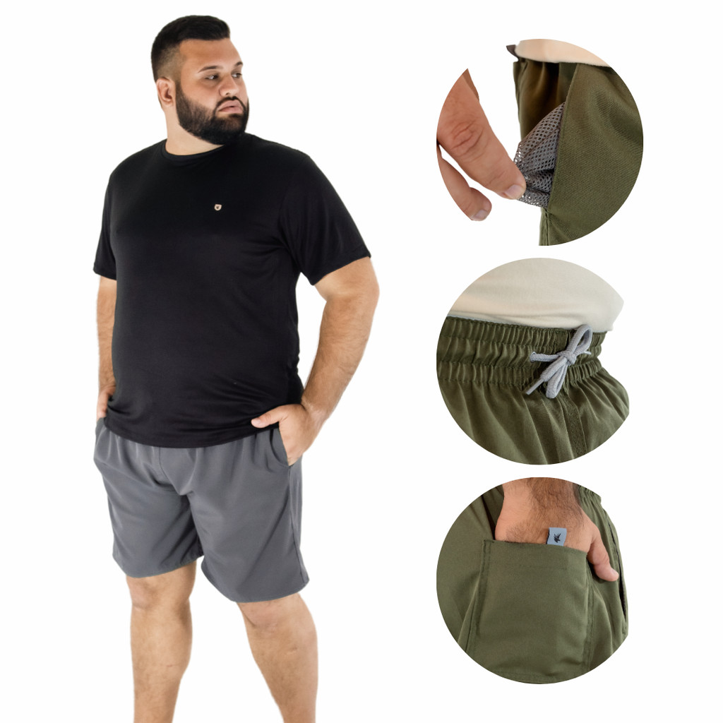 Short Masculino Plus Size Premium Elastano Liso Academia Treino Corrida Passeio Praia Verão