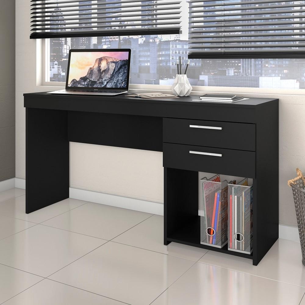 Mesa Para Computador Escrivaninha Home Office Estudos 2 Gavetas 1 Nicho Escritório Quarto Preta em Oferta na Shopee