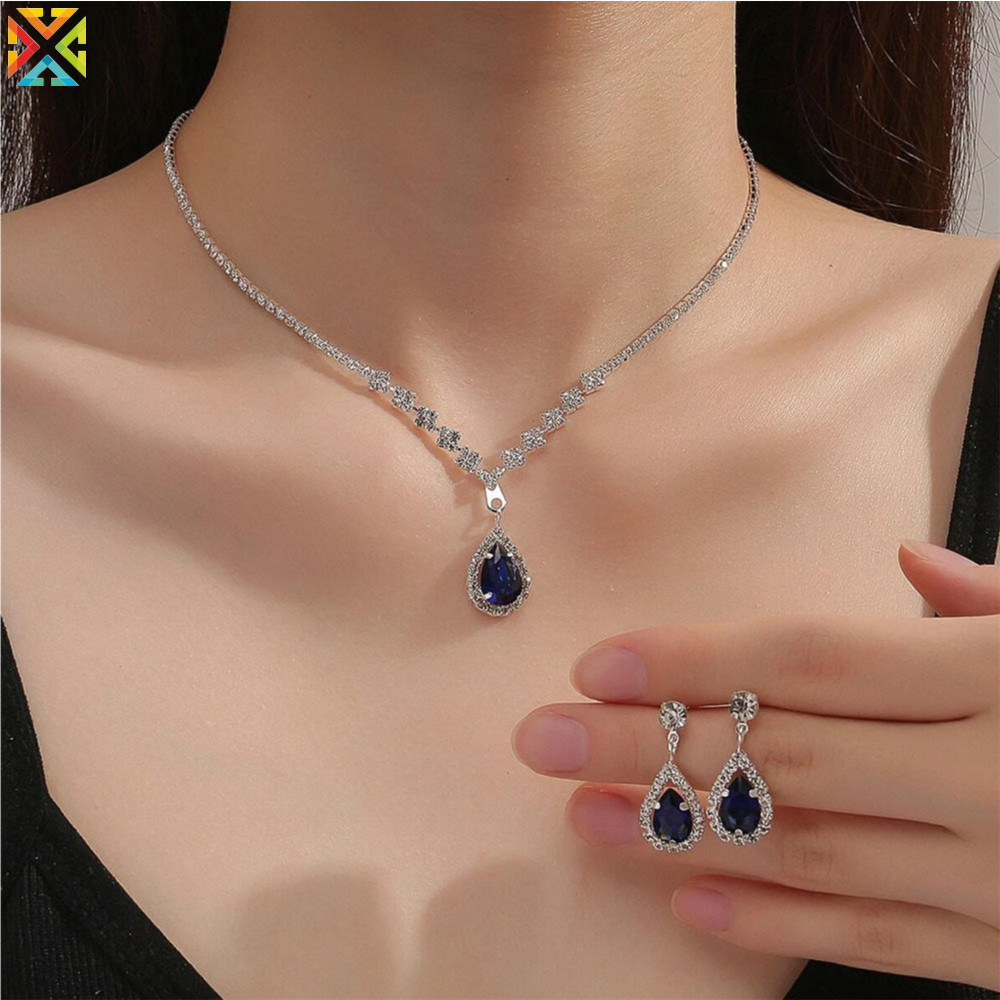 Colar De Cristal Gota D'água Simples Corrente De Brincos Para Noivas Conjuntos De Jóias De Noiva Acessórios De Vestidos
