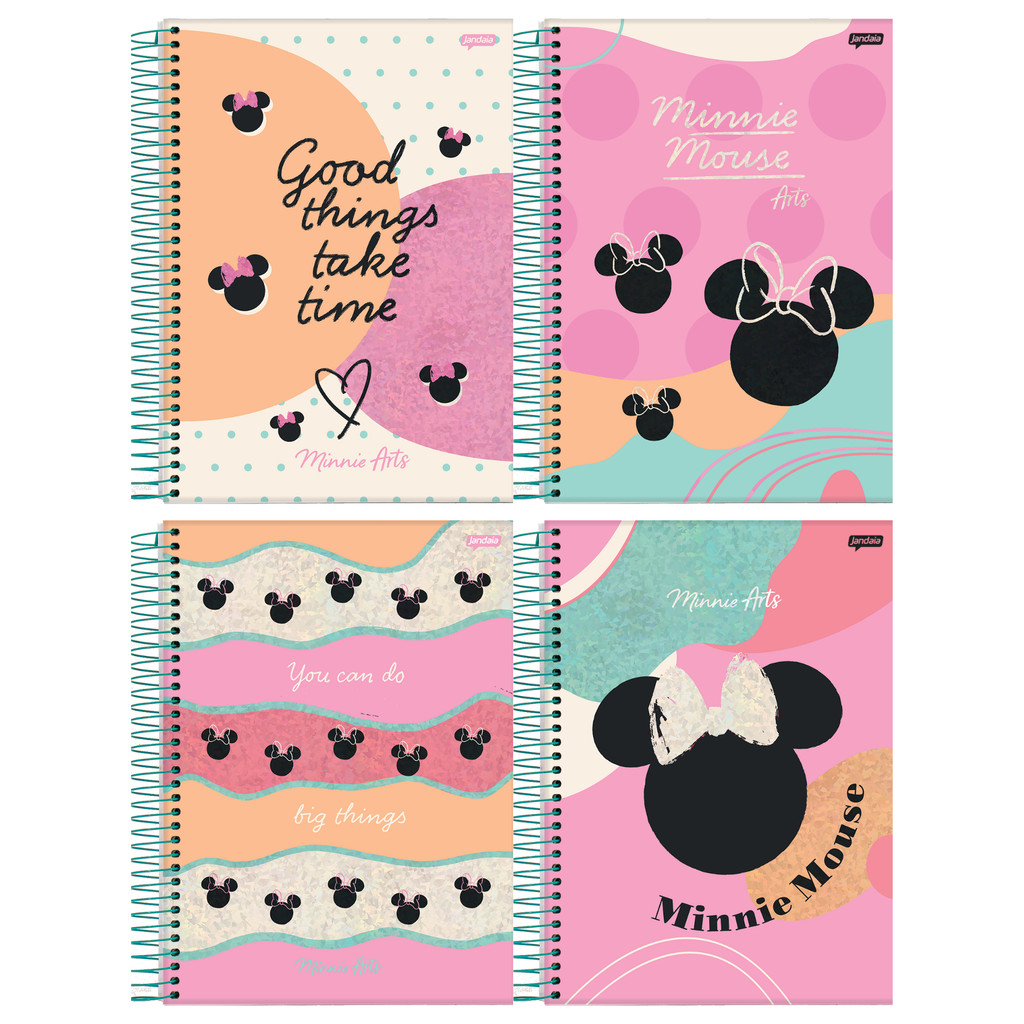 Caderno Universitário Capa Dura 1 Matéria 80 Folhas Minnie Arts Jandaia - Pacote 4 Unidades Sortidas - Stationery