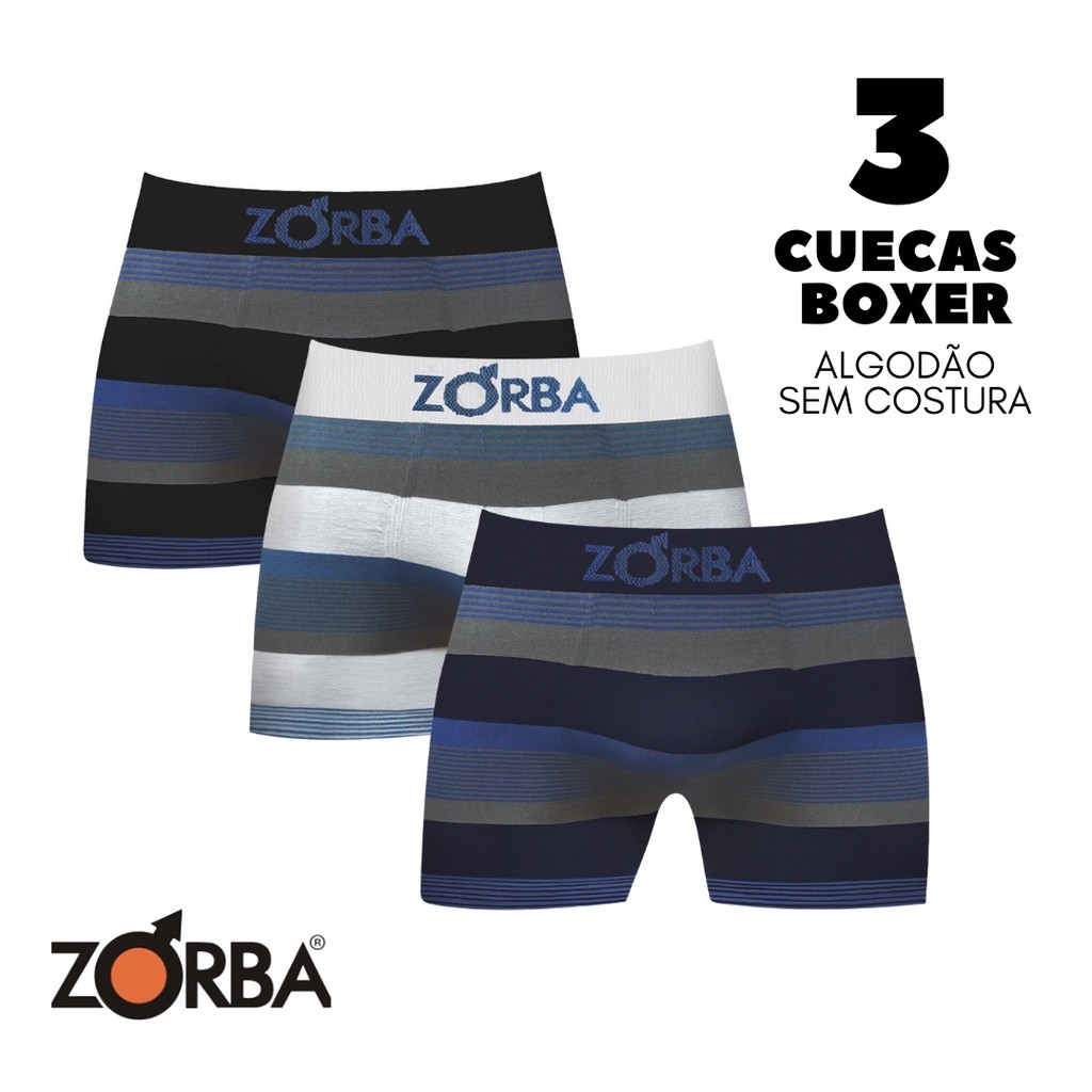 Kit 3 Cuecas Boxer Zorba Listrada 847 ORIGINAL em Algodão em Oferta na Shopee