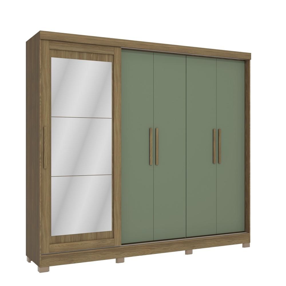 Guarda Roupa Casal com Espelho Kappesberg 5 Portas 4 Gavetas Marrom Verde
