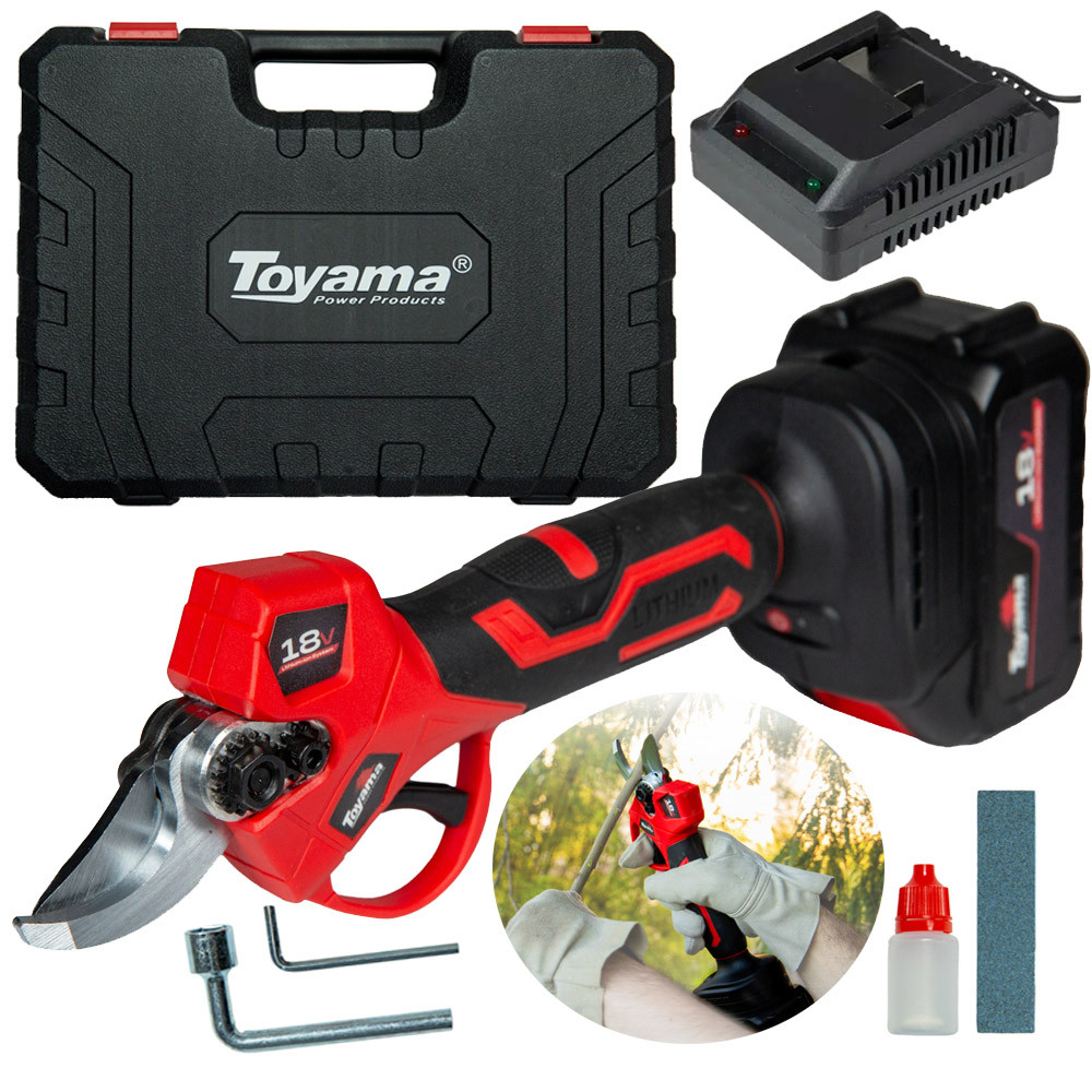 Tesoura Elétrica de Poda Portátil Brushless 25mm de Corte Bivolt 110v 220v Maleta Toyama