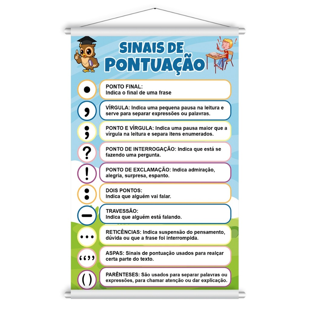 Banner Educativo Lona Sinais de Pontuação Didático 60x90cm em Oferta na Shopee