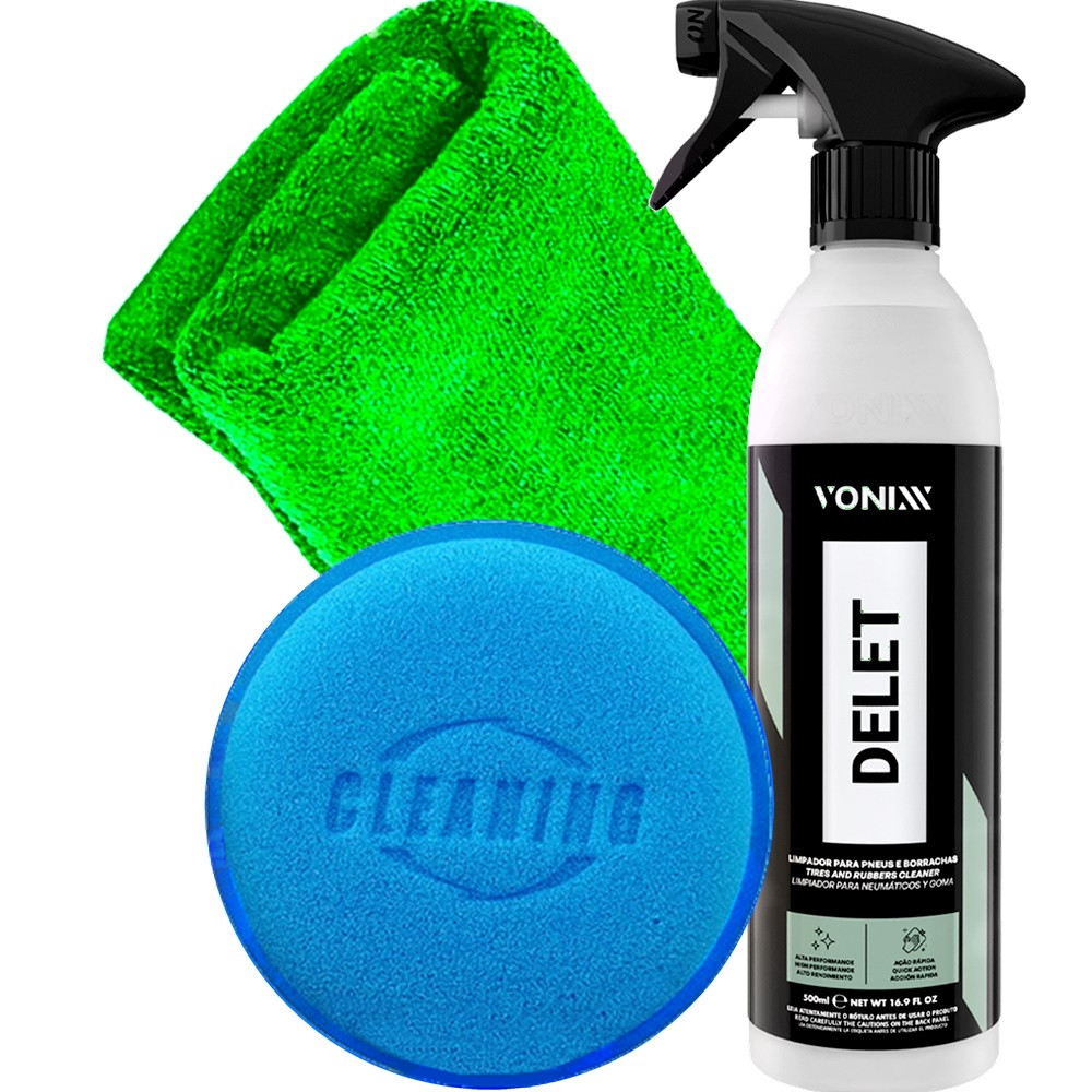 Kit Delet Vonixx Limpador Poderoso de Pneus e Borrachas Pano Toalha Aplicador