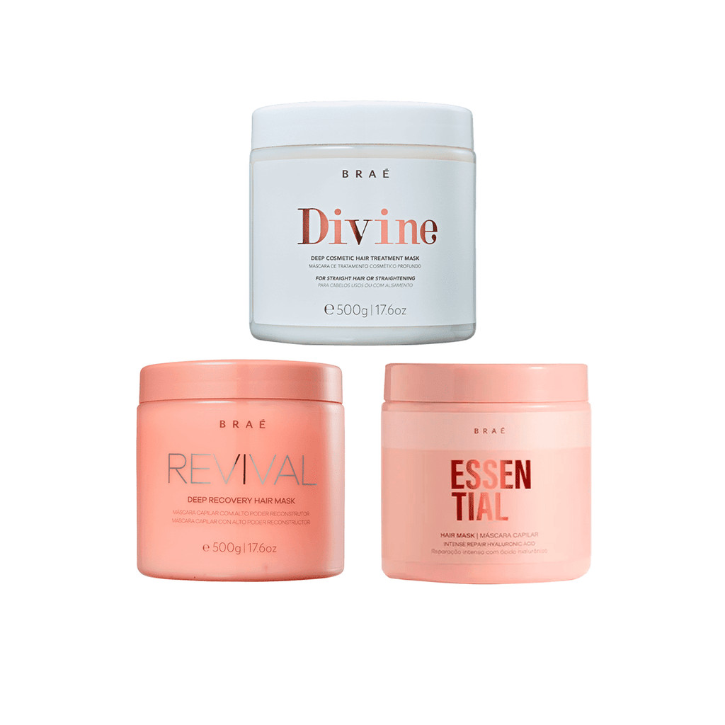 Kit Máscara Revival, Essential e Divine 500ml - Braé - Beauty