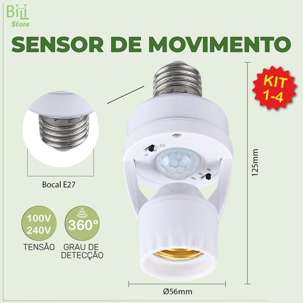 Sensor de Movimento para lâmpada Soquete E27 c/ sensor de presença Bivolt 110V~220V Max 60W em Oferta na Shopee