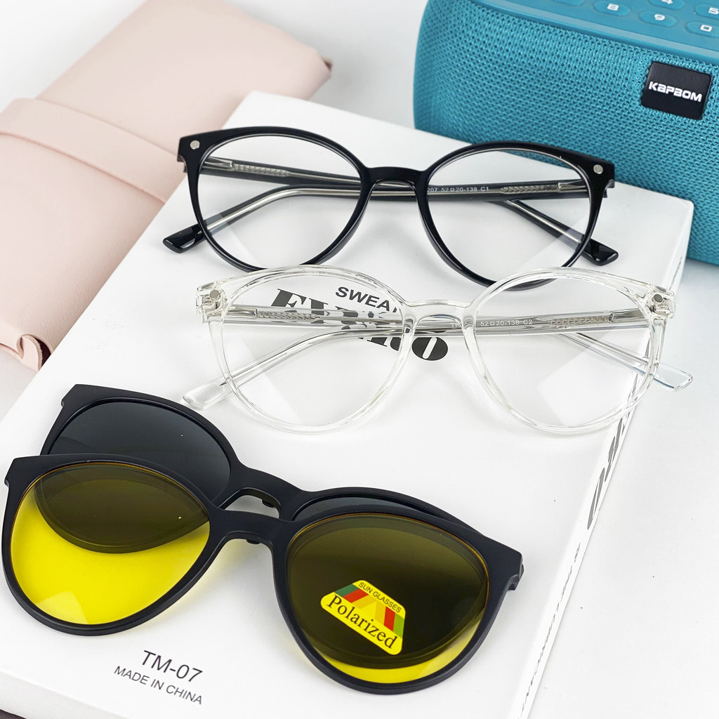 Armação De Óculos Feminino + 2 Lentes Clipon Polarizado/ Night Drive Gatinha Retro CF466