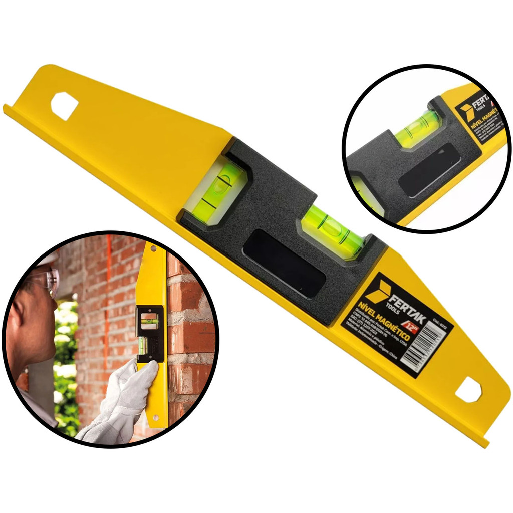 Nível Trapezoidal Magnético Em Alumínio Base Imantada Com Bolhas 12 Polegadas Fertak em Oferta na Shopee