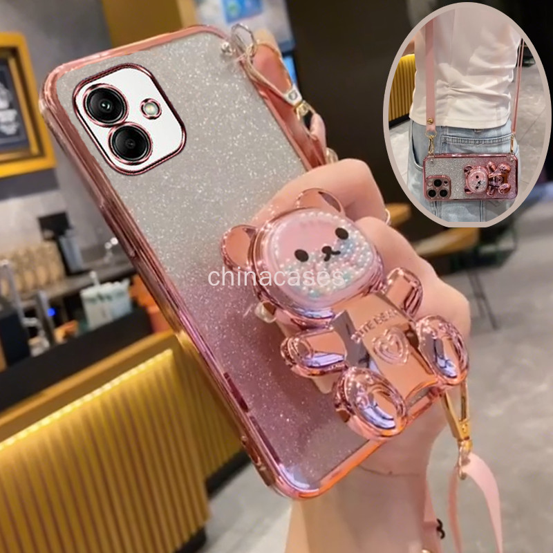 Suitable for Samsung A06 A05 A05S A04 A04E A03 A03 Core A02 M02 A022 Cute Bear Hanging Rope Phone Case