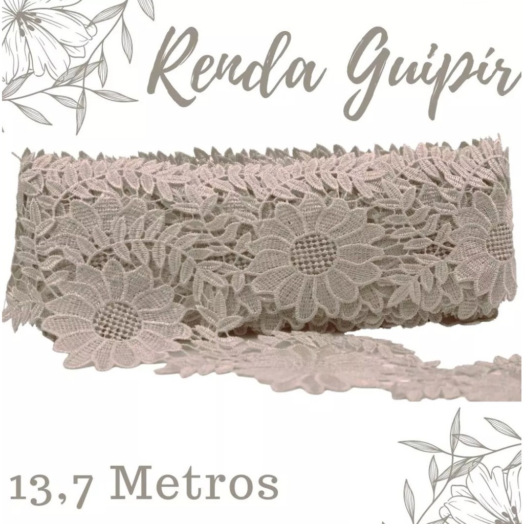 Renda Guipir CHL-641 Entremeio 10.0 Cm -  Rolo C/13.7 Metros Cor:Bege