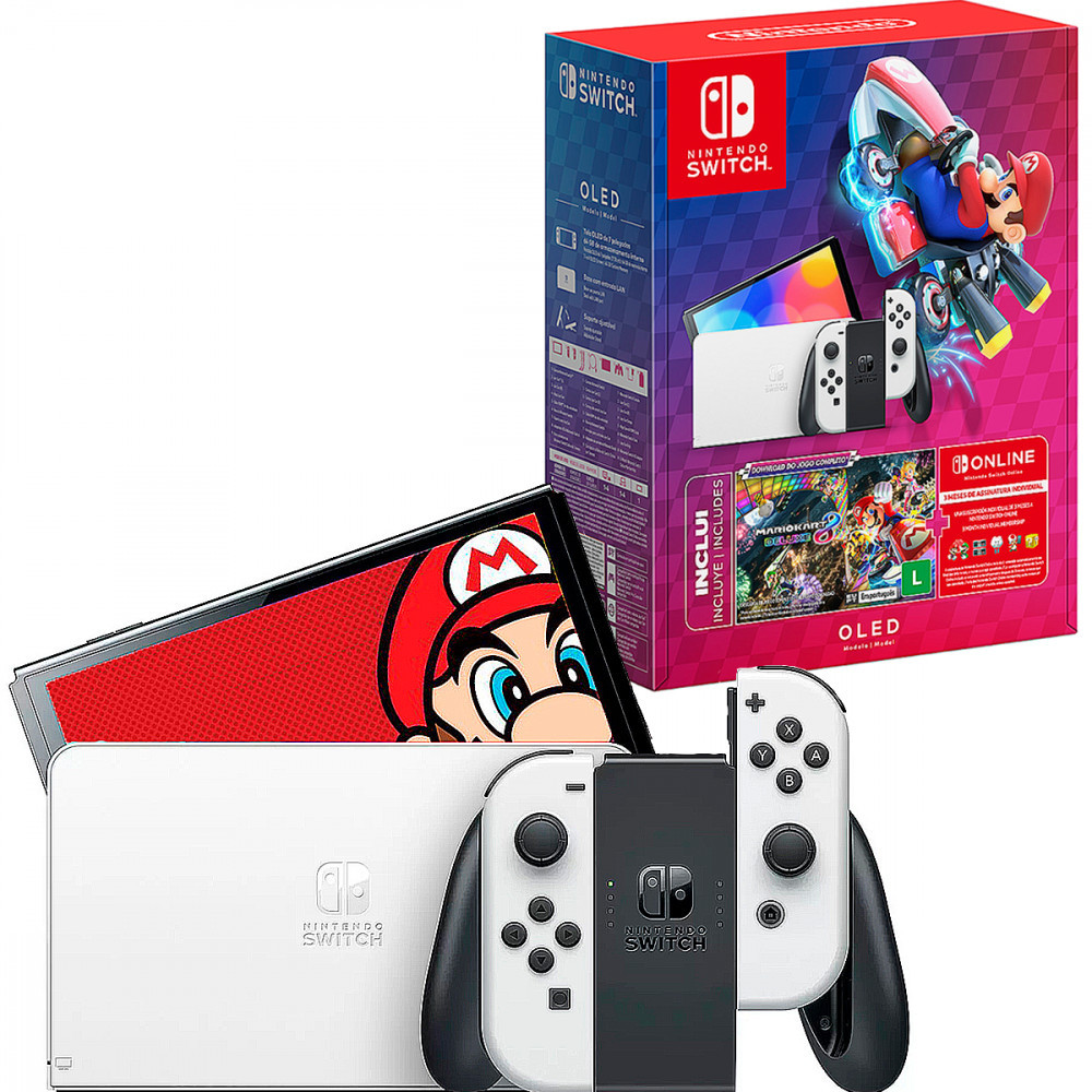 Console Nintendo Switch Oled 64GB + Mario Kart Deluxe 8 Branco