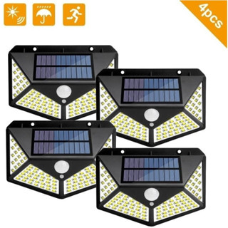 Kit 4 Luminária Solar A Prova Dágua 100 Led Com Sensor De Presença em Oferta na Shopee