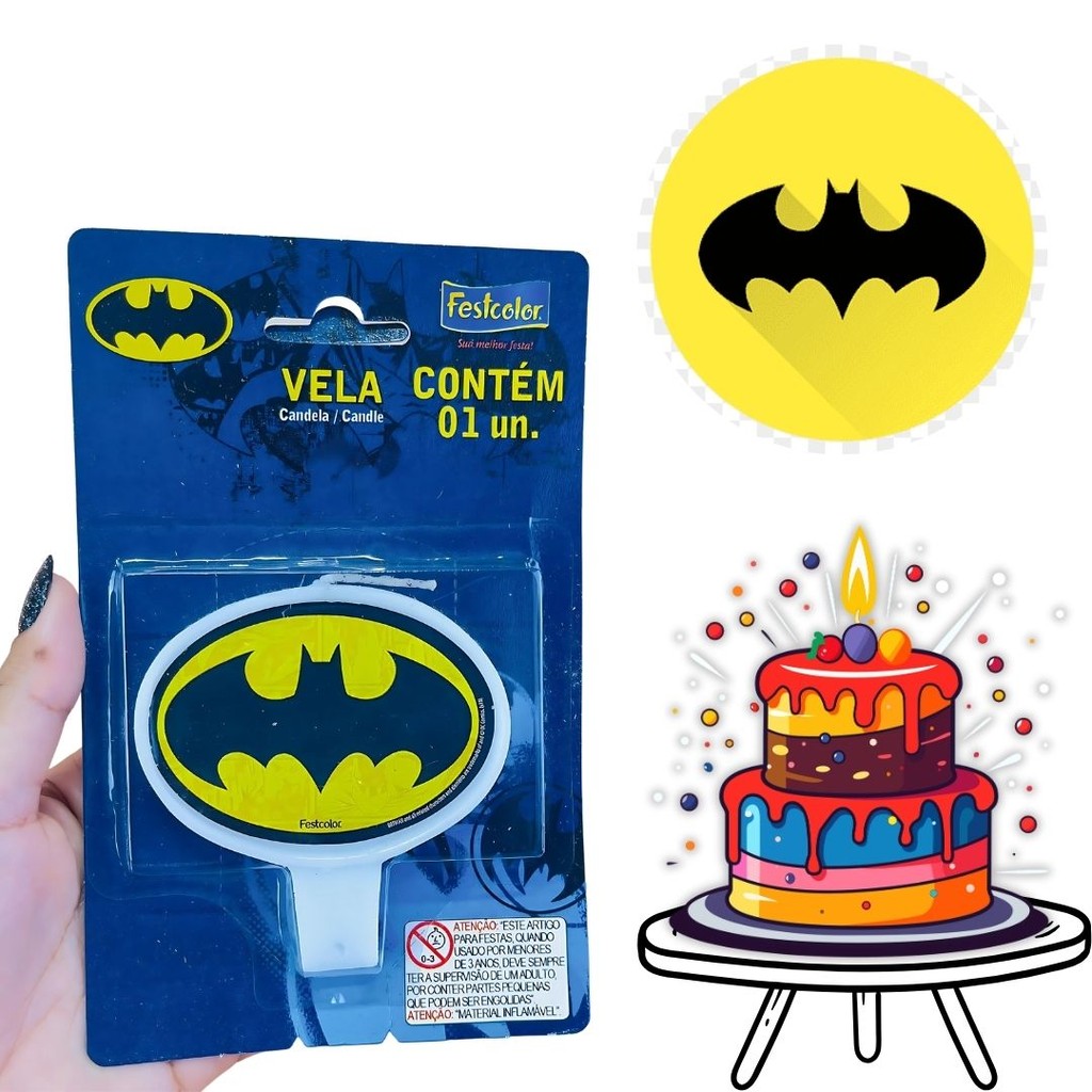 VELA BATMAN GEEK  FESTCOLOR em Oferta na Shopee
