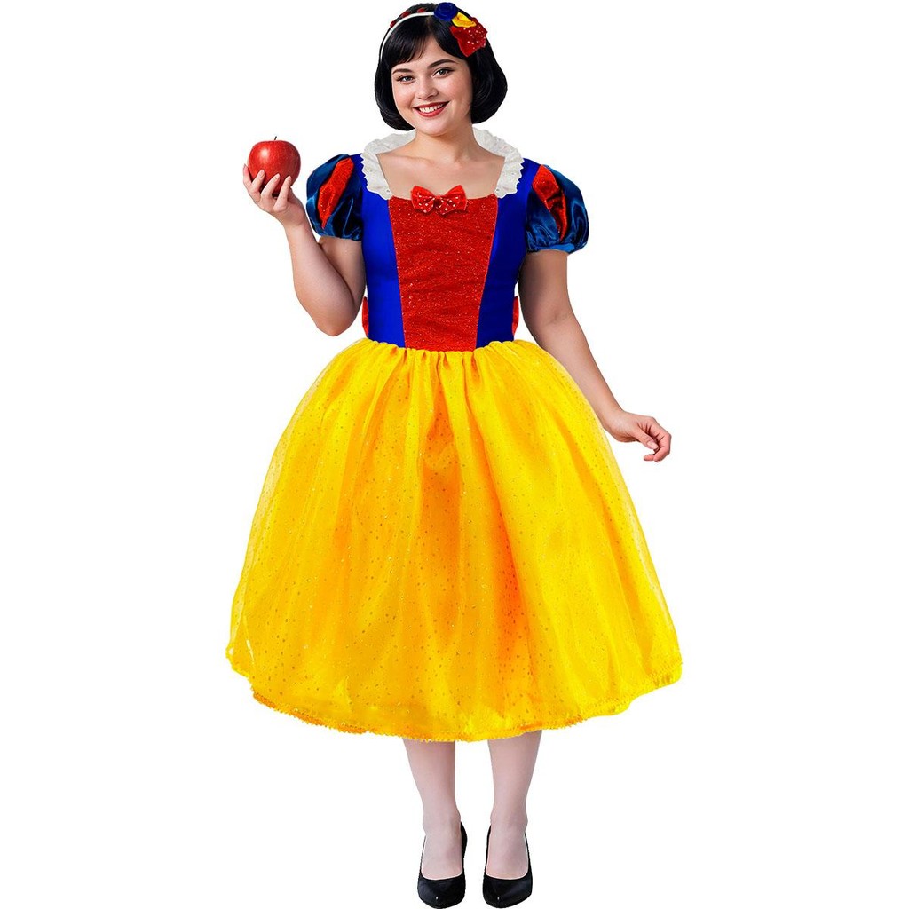 Fantasia Branca de Neve Plus Size Adulta Feminina Vestido de Luxo Com Tiara em Oferta na Shopee