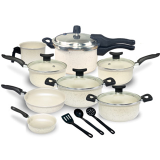 Jogo de Panelas Teflon Munique 11 Pçs com Panela de Pressão fechamento externo de 2.5L em Oferta na Shopee