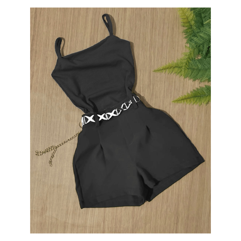 Conjunto2 um bory body ALÇINHA + Short preto com cinto em Oferta na Shopee