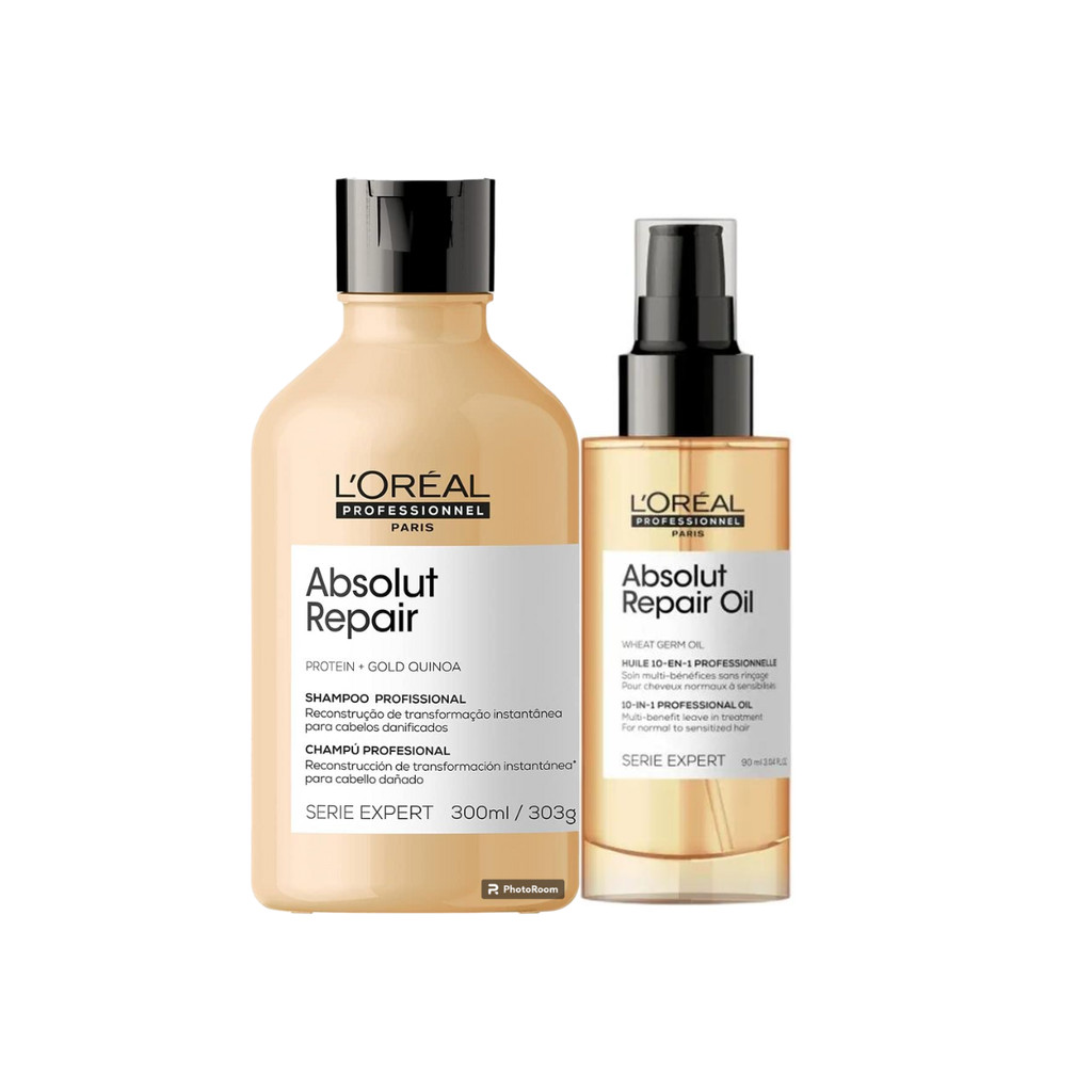Kit Lóreal Shampoo Professionnel Absolut Repair Gold Quinoa + Oil Reparador Absolut Repair em Oferta na Shopee