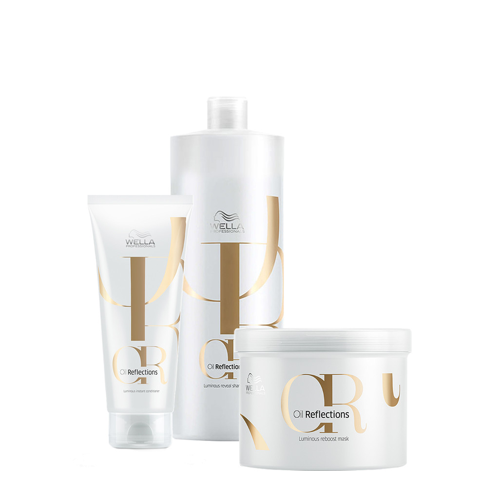 Kit Wella Professionals Oil Reflections Shampoo Litro Condicionador e Máscara (3 produtos) em Oferta na Shopee