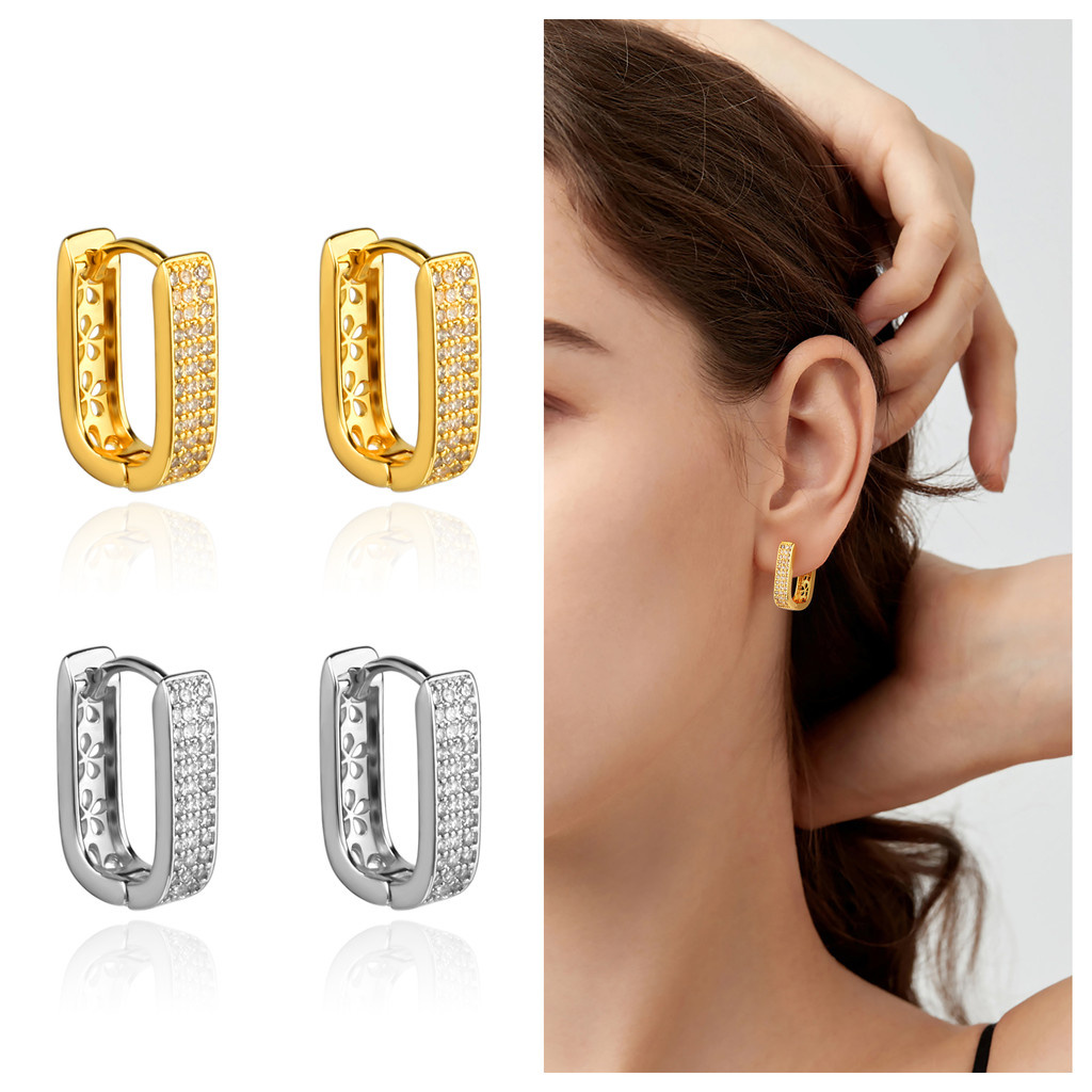Brinco Femenino Argola brincos folheados a ouro 18k a Platina Zircônia Cravejada Brincos Grandes em Oferta na Shopee